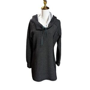 Betabrand Size L Cowl Neck Tunic Hooded Sweater Polka Dot Black White Women’s